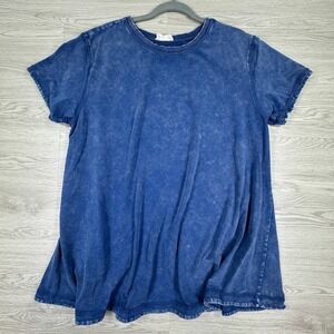 LaBiz Women's T-Shirt Mineral Wash Blue Medium Short Sleeve Cotton Blend Tee